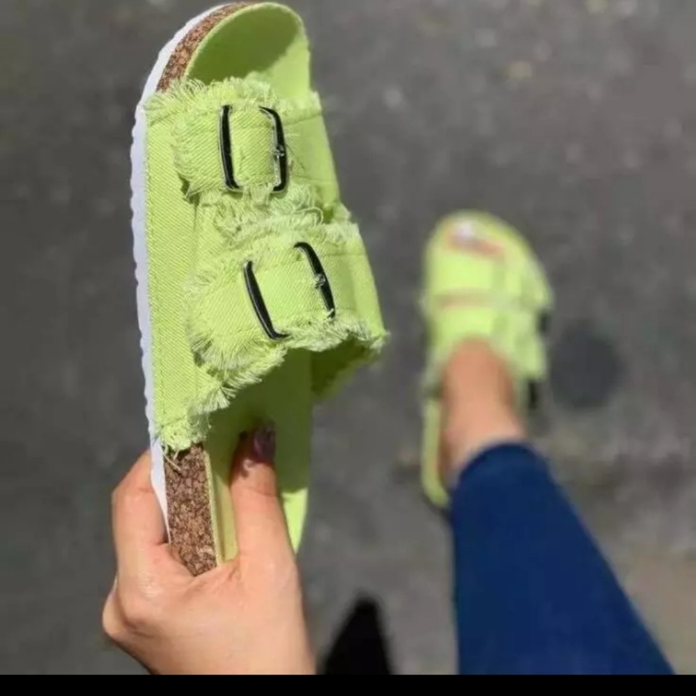 Light Green High Fashion Denim Slides